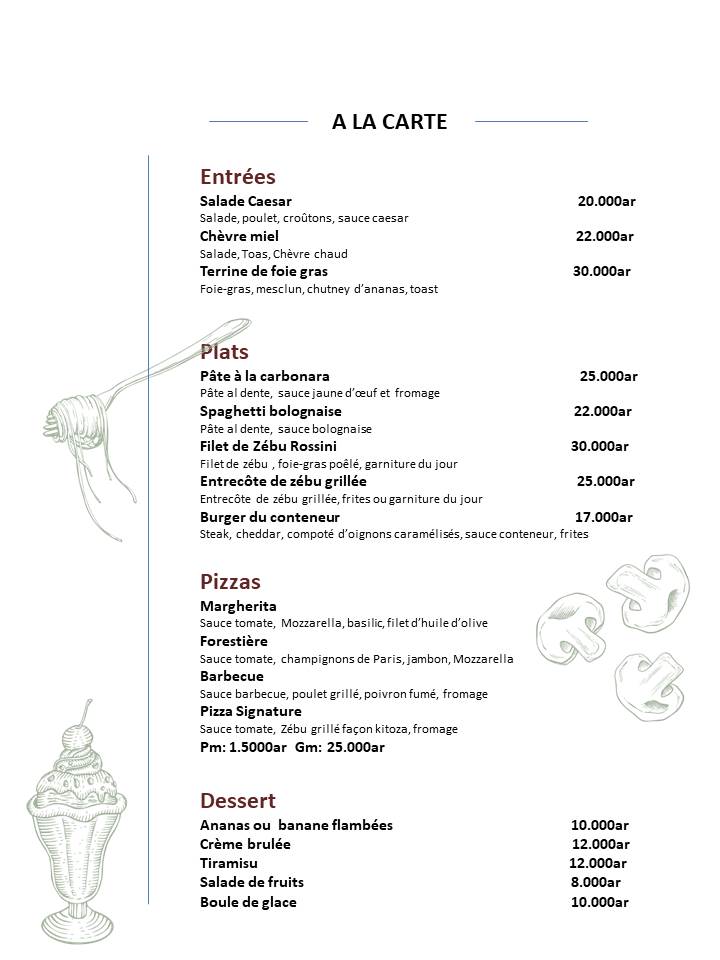 Photo de la carte menu